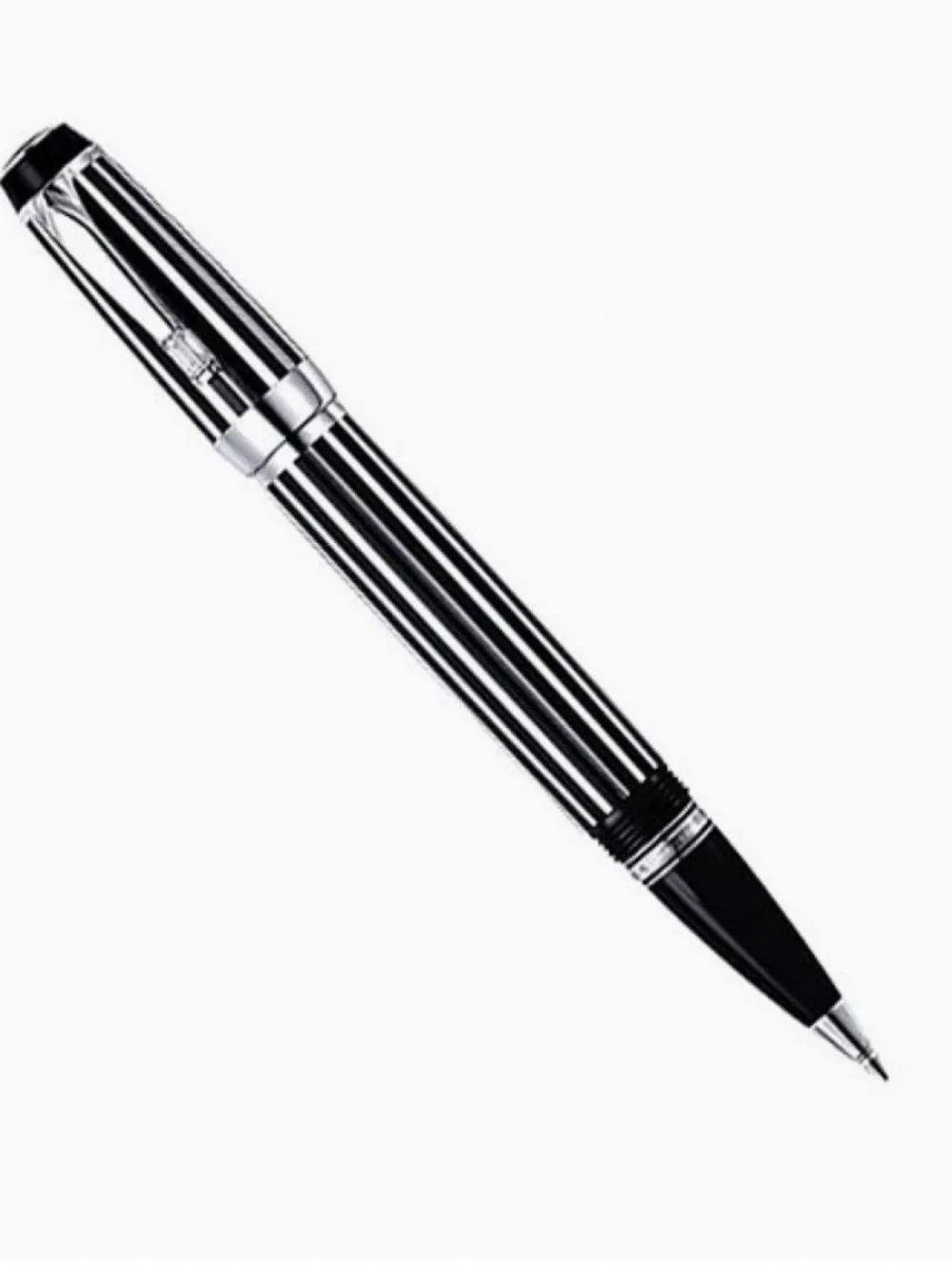 MONTBLANC Boheme Black and Silver Striped Fountain Pen with Crystal Gemstone